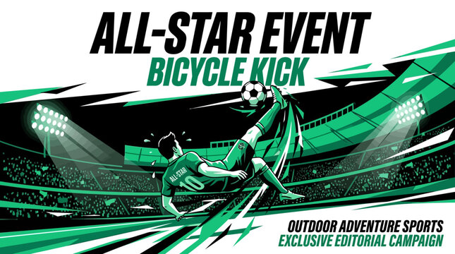 Dynamic Football All-Star Event Bicycle Kick Graphic