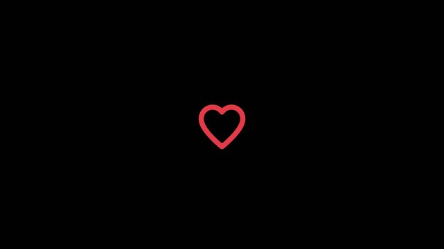 Red glowing heart icon pulsates with rhythmic motion on a dark background in this minimal high quality digital video clip
