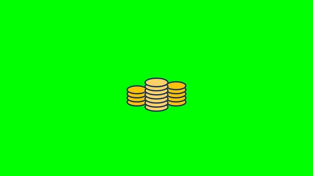 Stack of shiny gold coins displayed in a vibrant animated motion video clip featuring bright colors and simple graphic style