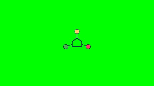 Animated molecular structure icon featuring vibrant colored spheres and geometric lines in a seamless loop motion digital video file