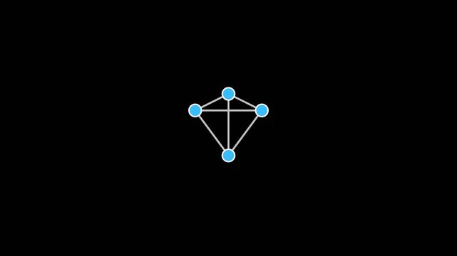 Geometric structure with interconnected blue nodes forming a central network pattern in this minimalist digital motion video graphic animation loop