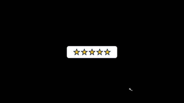 Five yellow stars inside a white rounded rectangle represent a digital review rating in this smooth motion animation video clip