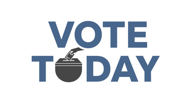 Vote today encouragement sign with ballot box with graphic vote text ballot box icon democracy election politics voting white blue grey