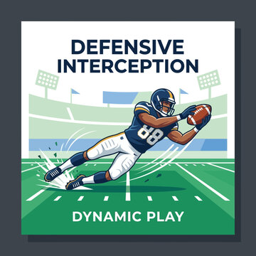 Dynamic Defensive Interception With Football Player In Action On Field