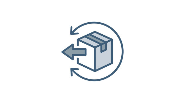 Cardboard box with return arrow shipping icon