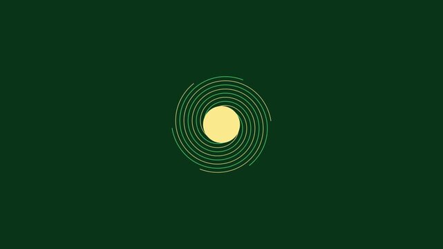 Minimalist abstract spiral animation with rotating golden circle on dark green 4k background rotation