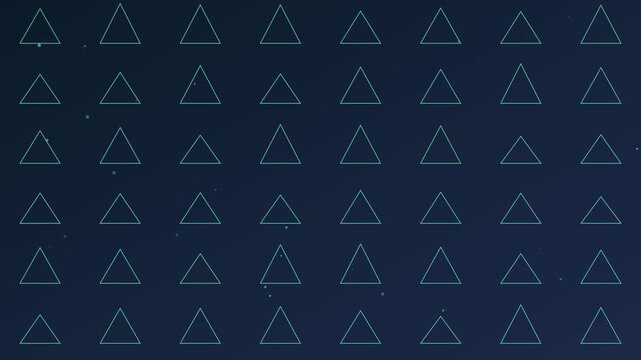 Minimalist geometric triangle pattern animation 4k background, with floating particles, and soft blue motion