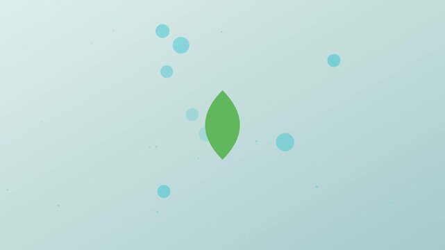 Minimalist green leaf animation with floating bubbles on soft blue 4k background, for eco-friendly branding, and sustainable projects