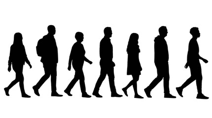 Obraz premium Silhouette people walking together in a line isolated on transparent background, Vector