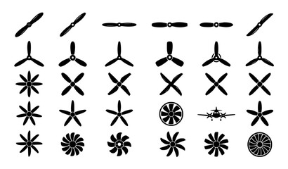 Airplane Propeller Vector Set with Aircraft Motor Blade Silhouette Icons © Mst.Razia