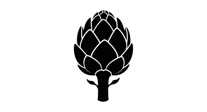 Black artichoke logo on white background with white outlines plain illustration vegetable graphic element clipart symbol simple design with food
