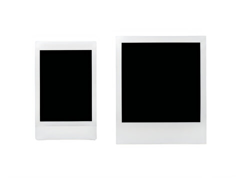 Two blank white instant photo frames on white background transparent background