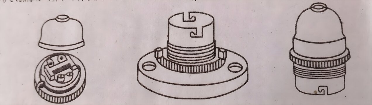 Vintage Electrical Lamp Holders and Socket Components Line Art Illustration