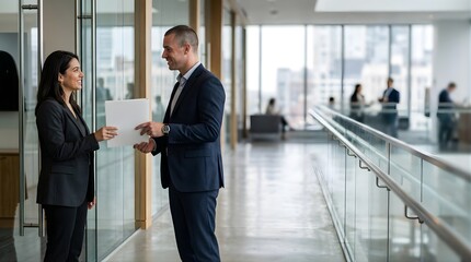 Fototapeta premium Professional business people holding a file in a modern glass office