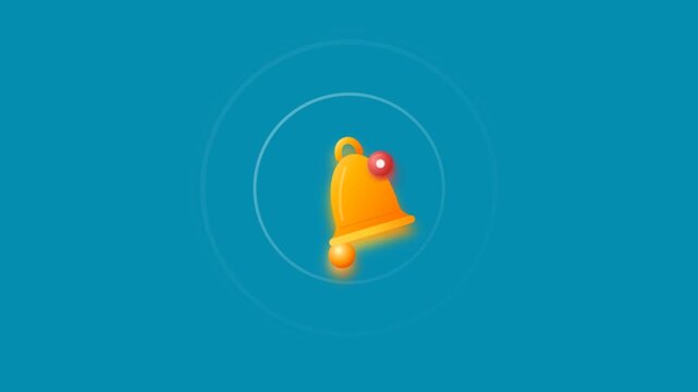 Bright yellow bell icon with pink and blue accents on a solid teal background.