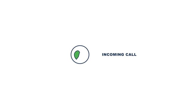 Incoming call notification graphic featuring a simple circular interface with a green leaf icon for minimalist digital motion video