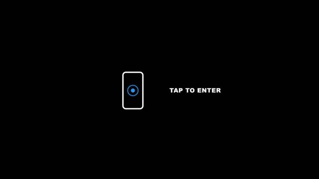 Digital mobile phone interface displays a minimal glowing user prompt for interactive touch screen navigation in this motion video clip