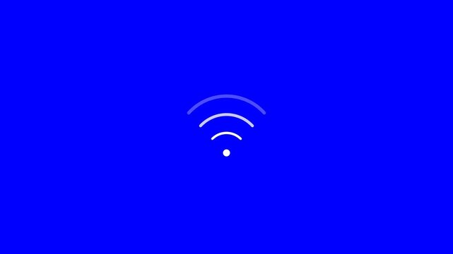 Wireless signal connectivity icon pulsing on a vibrant blue background for digital network communication systems in this high quality video
