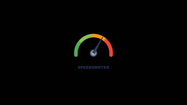 Speedometer gauge with dynamic motion needle displaying performance levels in this smooth digital animation motion video clip for modern interfaces