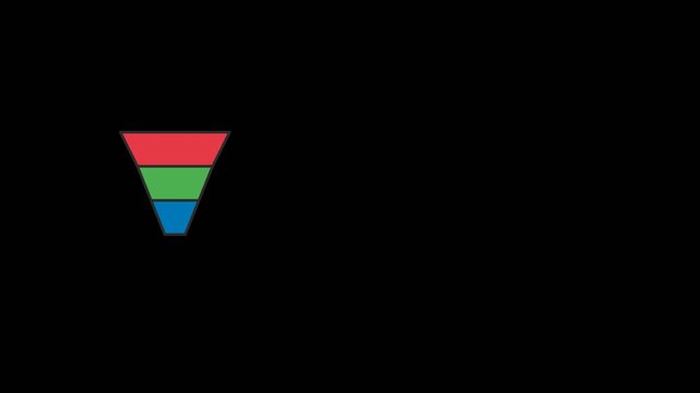 Sales funnel chart with red green and blue layers displays marketing conversion process in this simple flat motion video animation