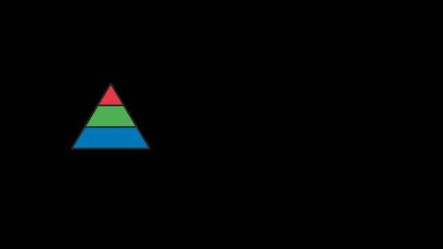 Colorful layered pyramid chart graphic animation shows hierarchical progress within this professional business motion clip for modern corporate data presentations