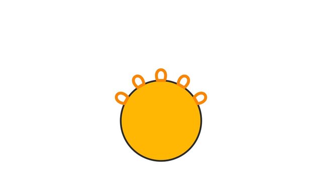 Yellow circle with orange loops animation moving in a rhythmic pattern across the bright white studio background video clip