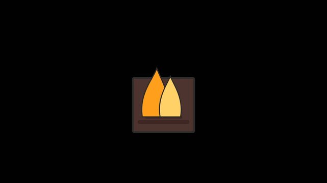 Minimalist fire icon featuring warm glowing flames inside a dark square frame for modern digital motion animation video footage