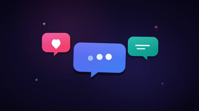 Digital Communication Icons Showing Chat Bubbles with Heart and Message Symbols.