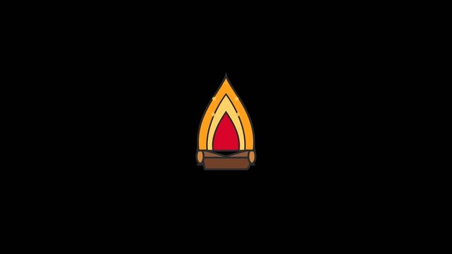 Campfire illustration with vibrant orange flames and wooden logs for a stylized animated video motion clip design element project