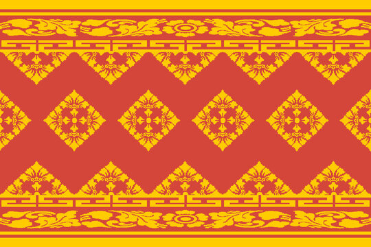 Chinese ornament diamond medallion pixel pattern in gold and red