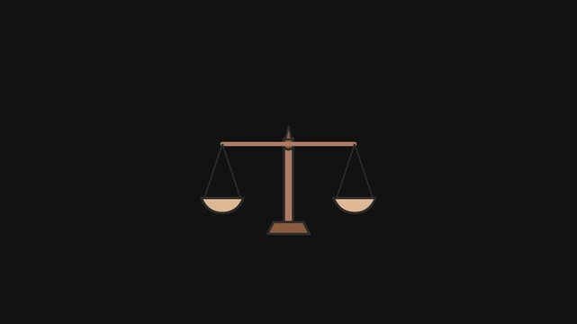 Balanced scales of justice icon featuring smooth minimalist line art animation for legal concepts in this clean vector style video