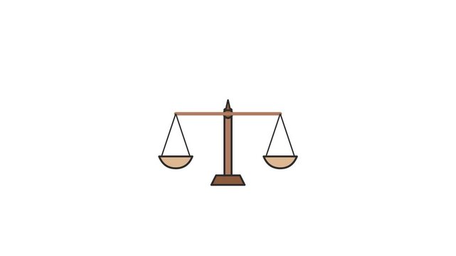 Balanced scales of justice icon featuring a flat vector design style for legal and judicial proceedings in this motion video