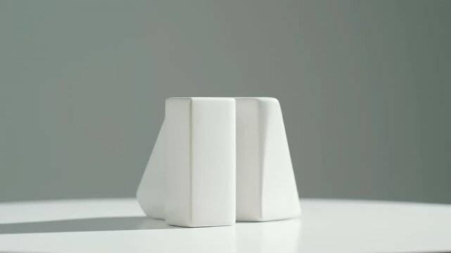 Isolated abstract white geometric shape with soft shadow and subtle lighting, clean presentation on a neutral surface, modern design element