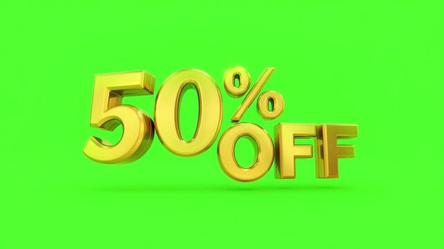 3D Golden 50 Percent Off Text Isolated on Green Screen Background