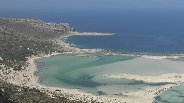 Video of Tigani cape and Balos lagoon with sandy beach. Dimos Kissamou, Chania, Crete, Greece.