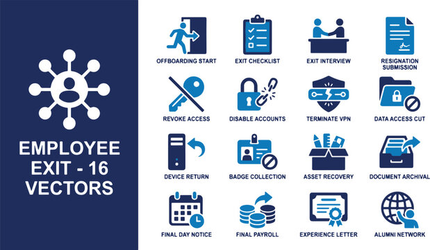 Corporate Offboarding and Employee Transition Procedure Icon Collection for Human Resources Management Systems