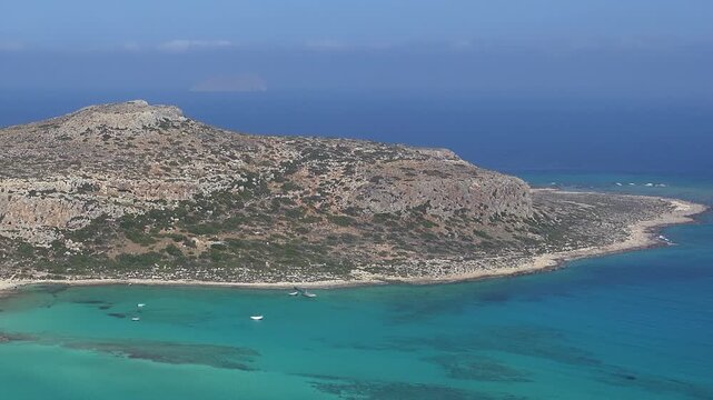 Video of Tigani cape and Balos lagoon with sandy beach. Dimos Kissamou, Chania, Crete, Greece.