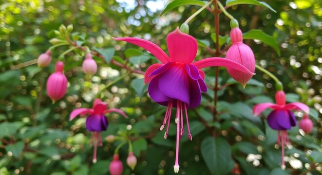 Vibrant Fuchsia Flowers in Full Bloom - A Botanical Delight.