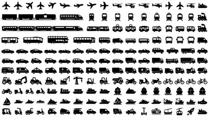 Vehicle and Transportation Vector Icon Collection with Cars Trucks Trains and Aircraft © MstMomena