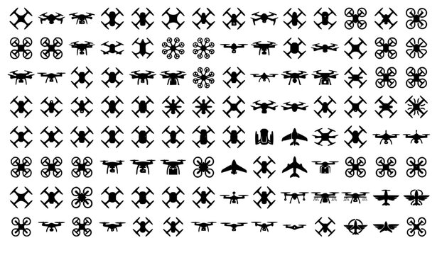 Drone Silhouette Vector Collection with UAV Logos and Quadcopter Icons