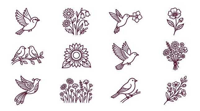 Birds and Flowers Icon Set