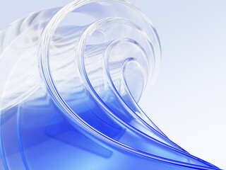 Fototapeta na wymiar Elegant 3D abstract background with water splashes, sea or ocean waves of smooth layered transparent glass ribbons. Falling aqua effect with blue transparent gradient. Futuristic tech. 3D illustration