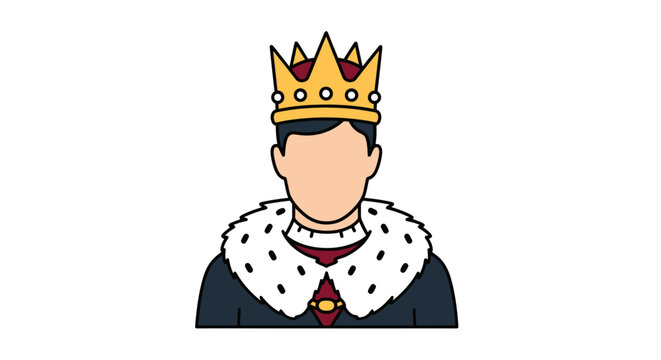 Cartoon King with Golden Crown and Royal Robe.