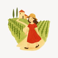 Obraz premium Whimsical countryside girl illustration