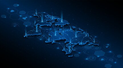 Naklejka premium Global connection network background. World map. Internet technology concept or global communication.