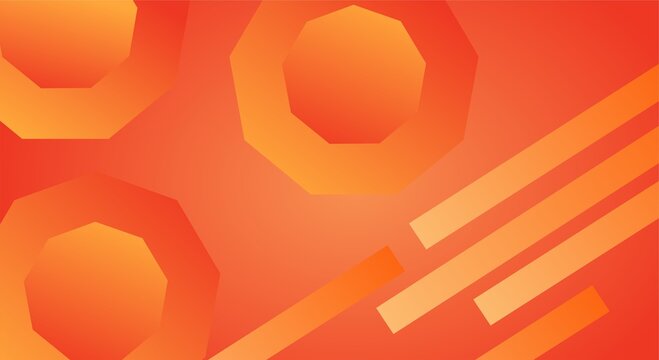 Orange and red geometric abstract background with octagons and lines