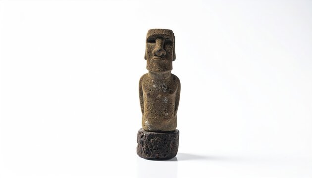 Easter Island Moai Statue Replica on White Background, Close-up.