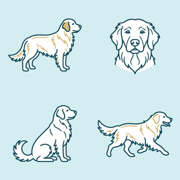 Minimalist vector illustrations of a golden retriever dog