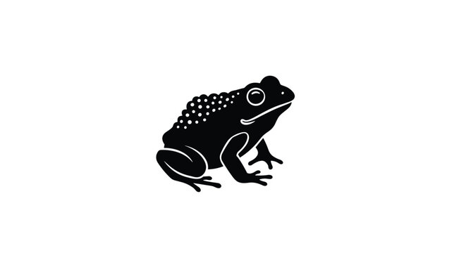 Black and white silhouette of a common toad or frog with detailed skin texture isolated on a clean background.