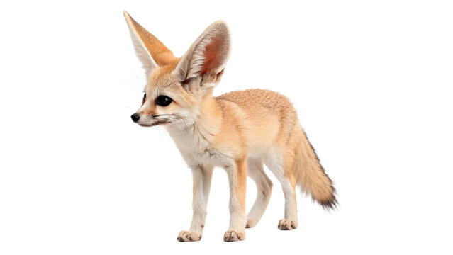 Cute small wild fennec fox standing exotic animal isolated on transparent background cut out